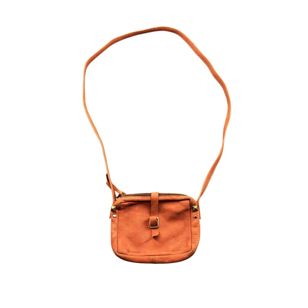 Clare V Vivier Leather Crossbody Bag One Size Burnt Orange Pebbled Brass Studs